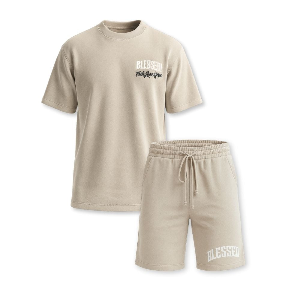 MENS PRINTED CORD SET- LIGHT SAND