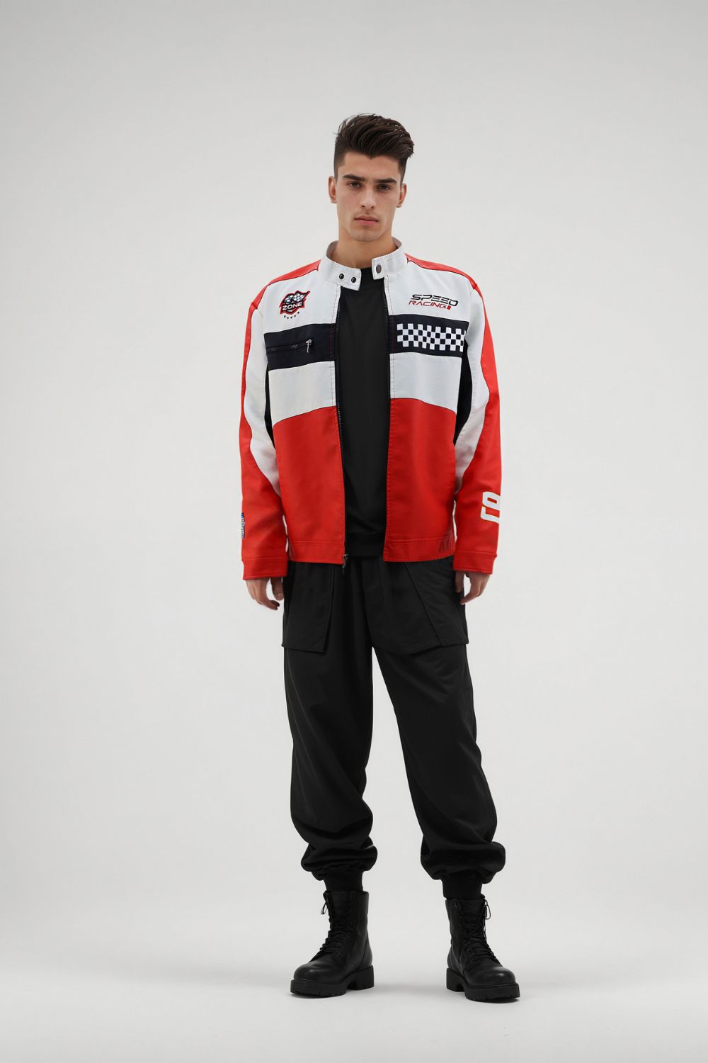 MEN'S RACING WOVEN PU JACKET-Red/Black