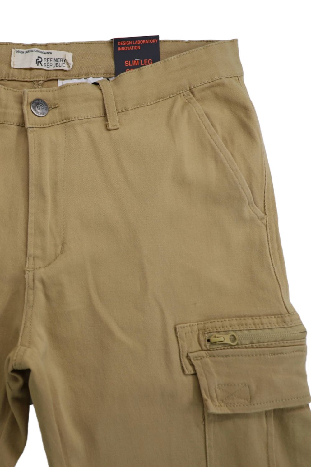 MENS STRETCH TWILL CARGO PANTS WITH PEACH EFFECT - KHAKI