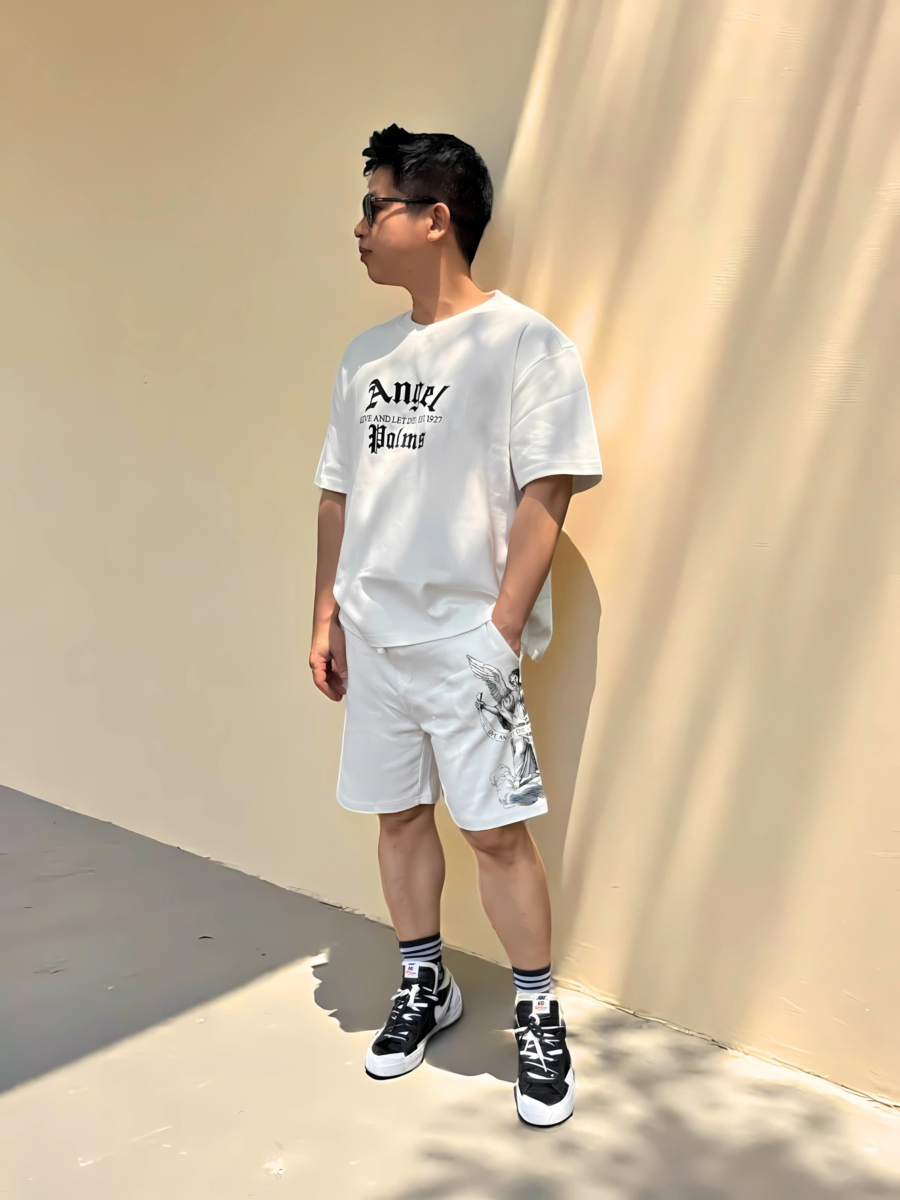 MENS PRINTED CORD SET- WHITE