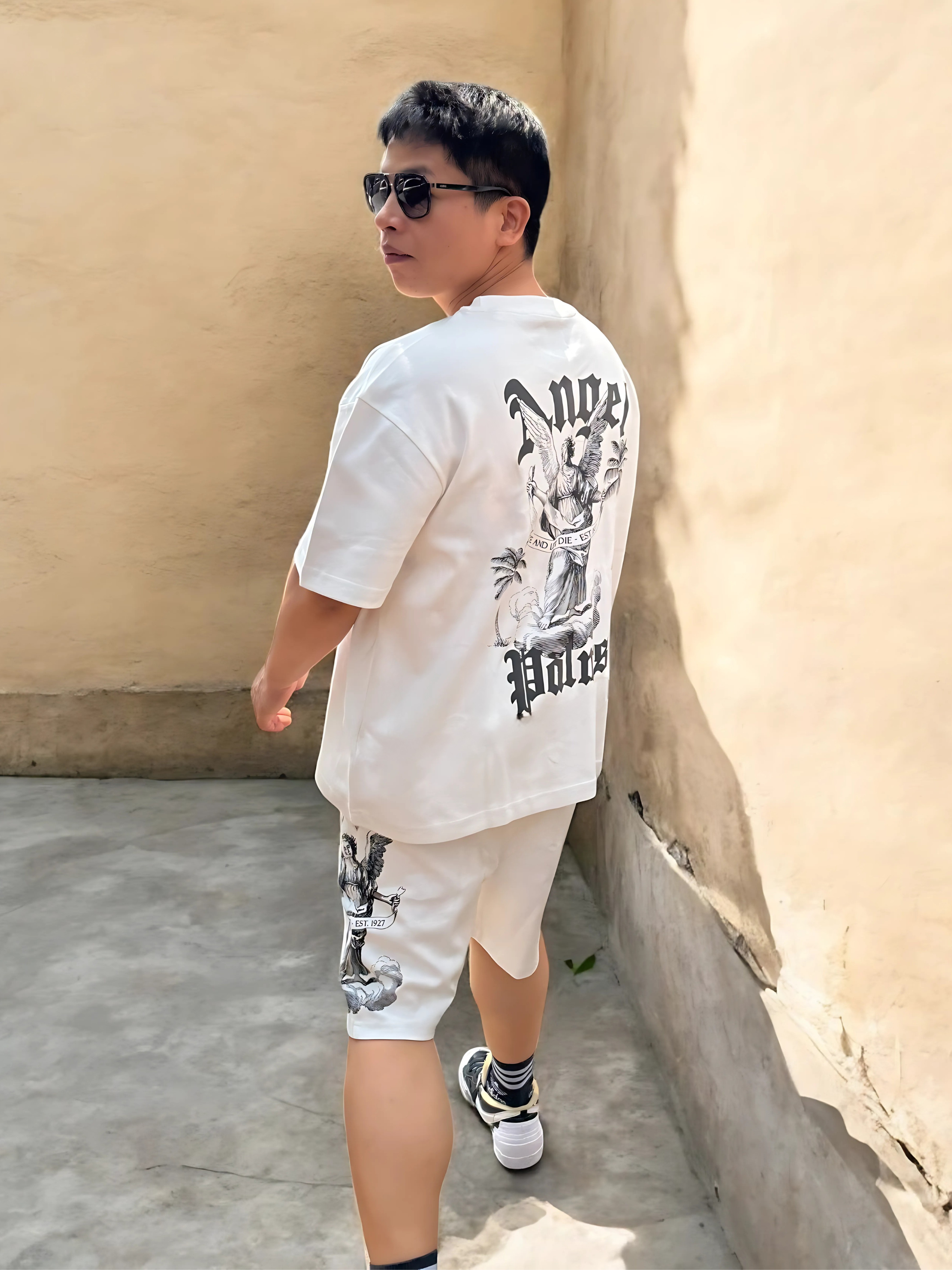 MENS PRINTED CORD SET- WHITE