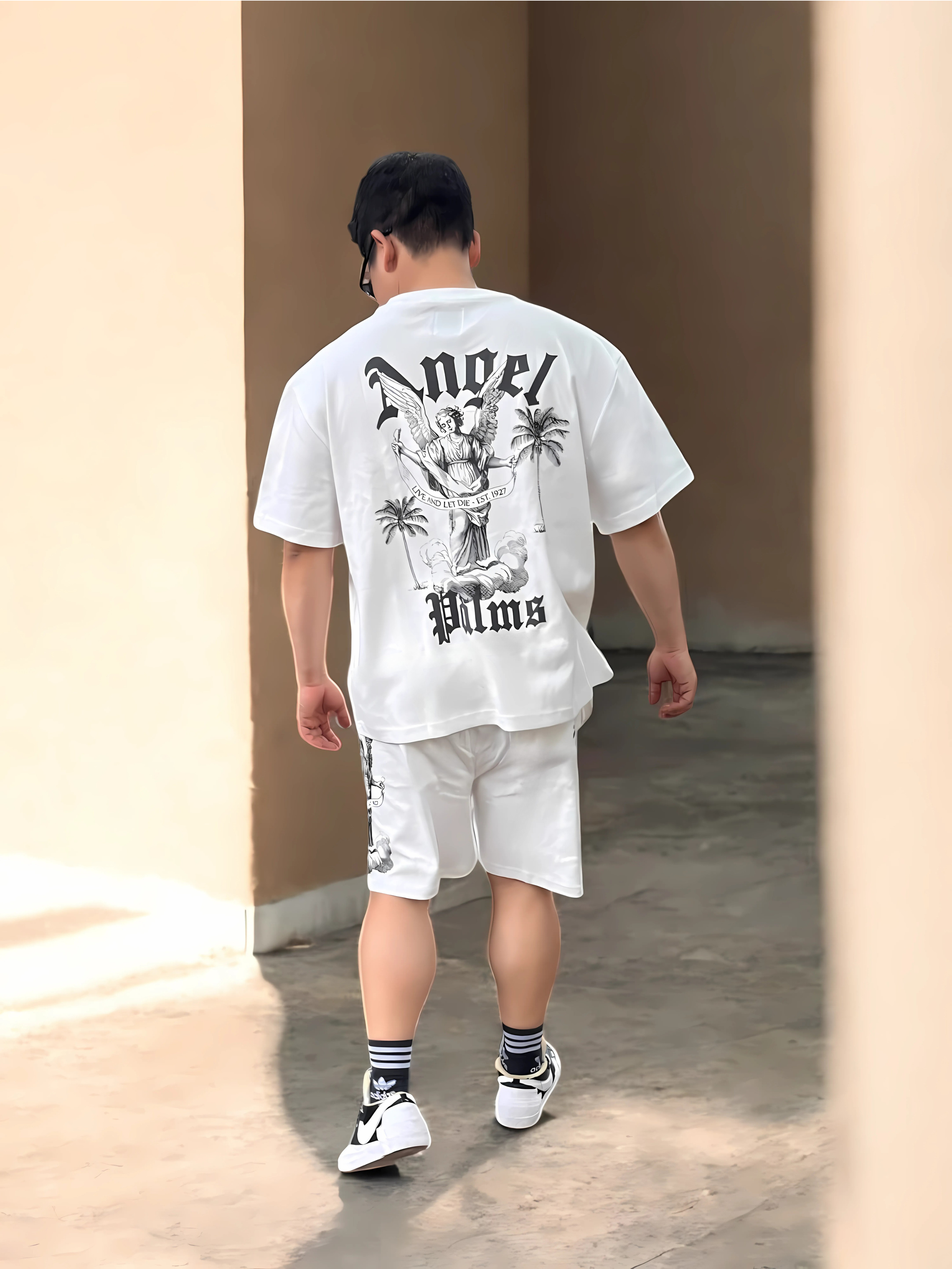 MENS PRINTED CORD SET- WHITE