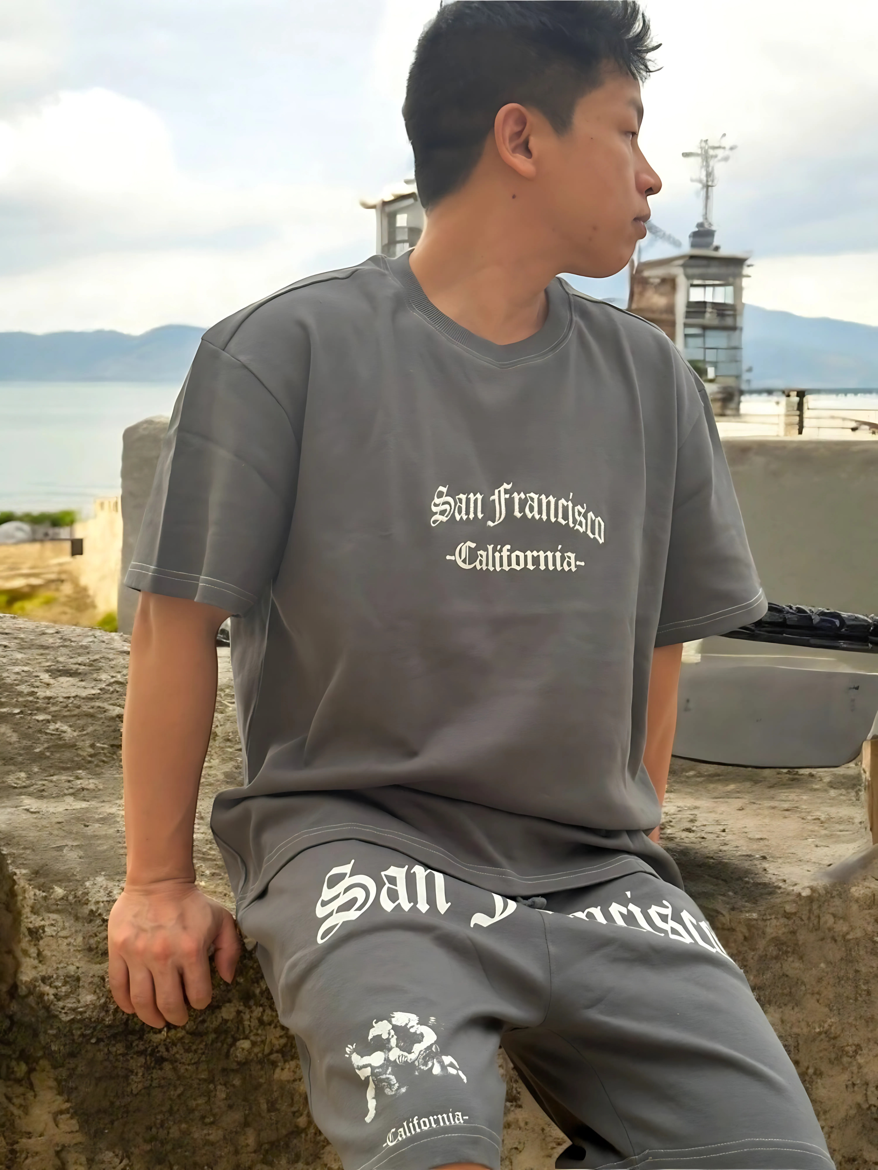 MENS PRINTED CORD SET- GREY