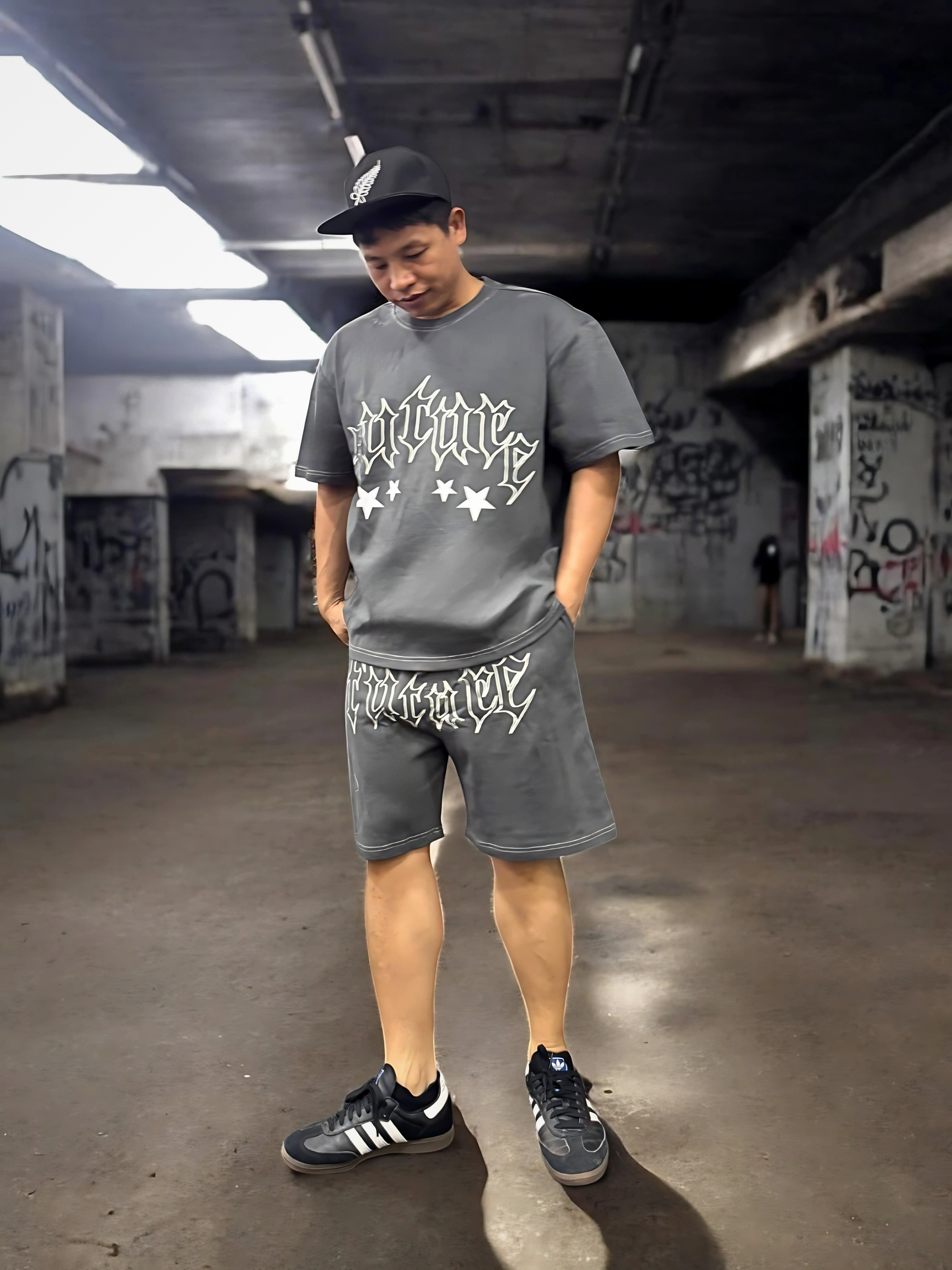 MENS PRINTED CORD SET- GREY
