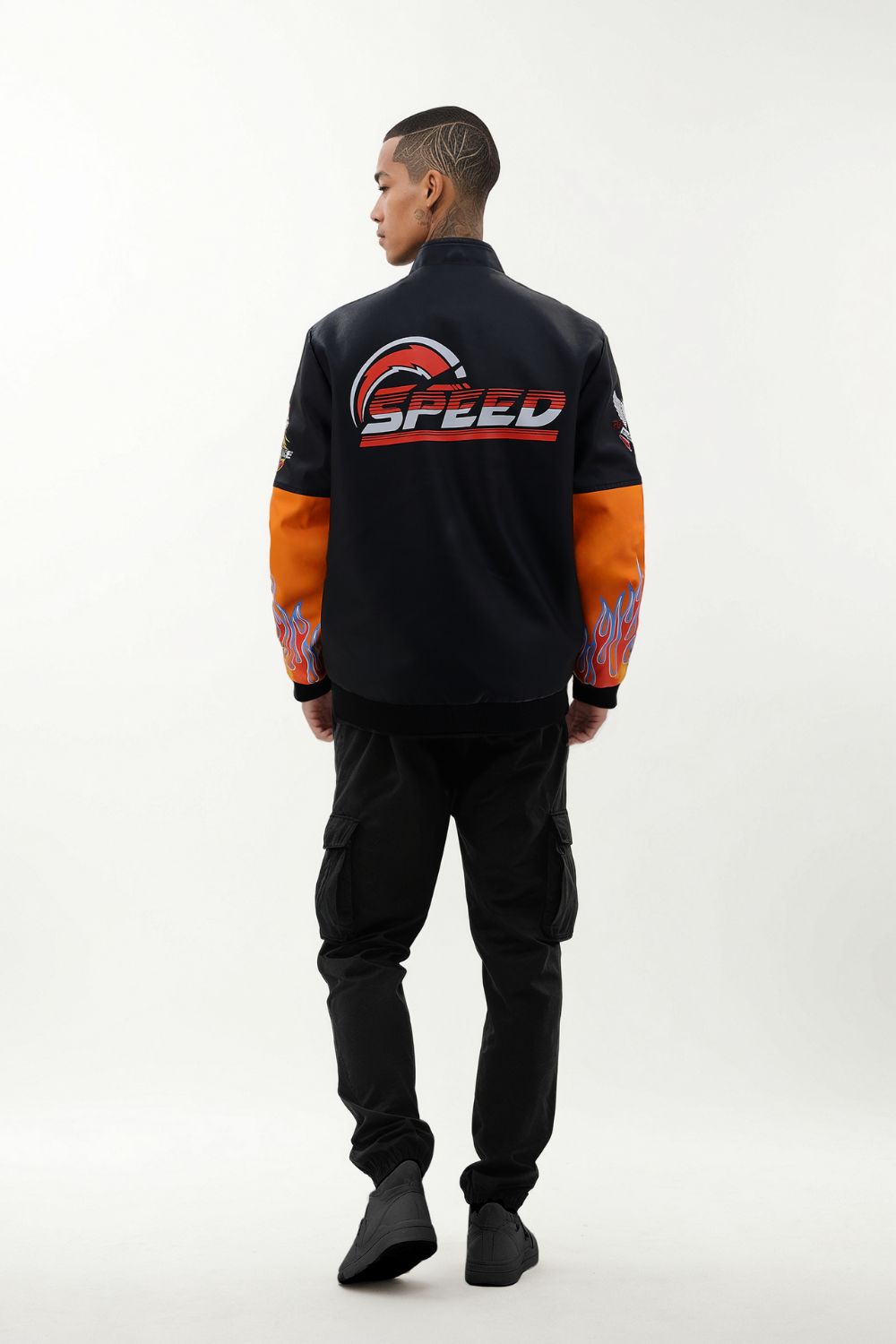 MEN'S RACING WOVEN PU JACKET-Orange/Black