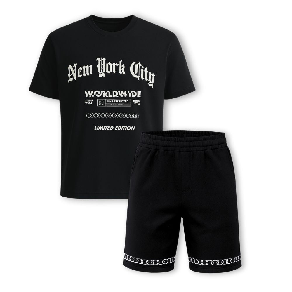 MENS PRINTED CORD SET- BLACK