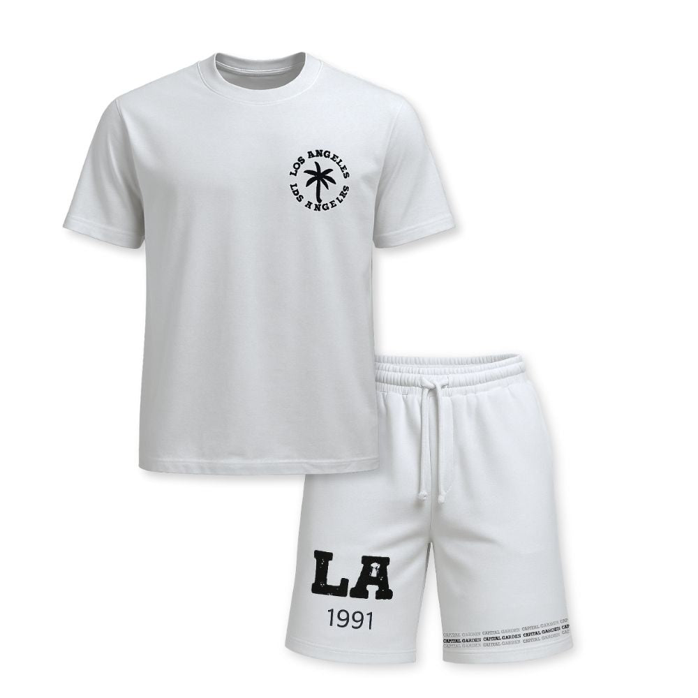 MENS PRINTED CORD SET- WHITE