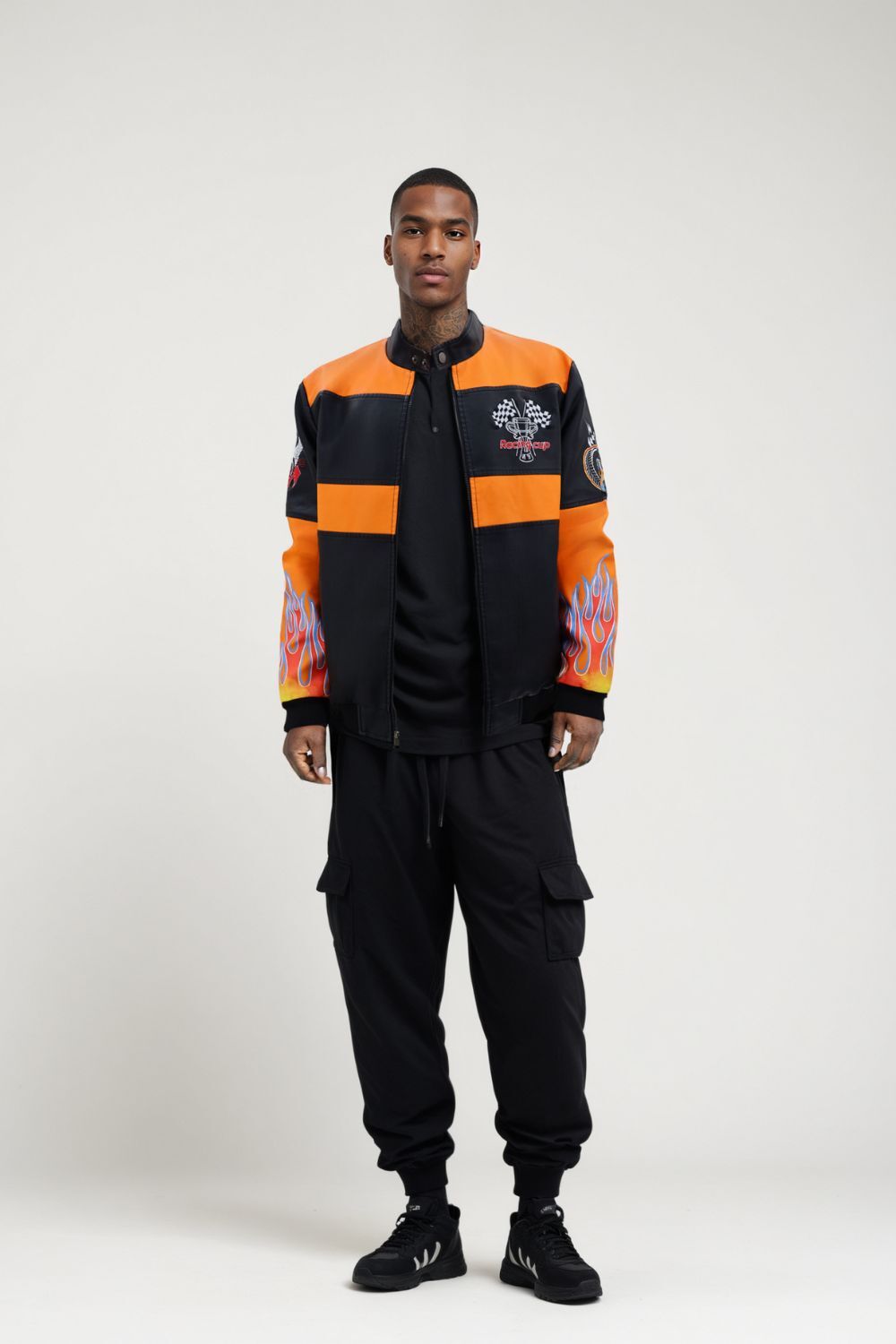 MEN'S RACING WOVEN PU JACKET-Orange/Black